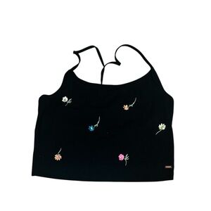 PINK Victoria's Secret Black Camisole with Floral Embroidery, Small